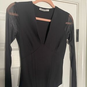 Abercrombie & Fitch Women's Black Bodysuit Mesh Sleeve Deep V